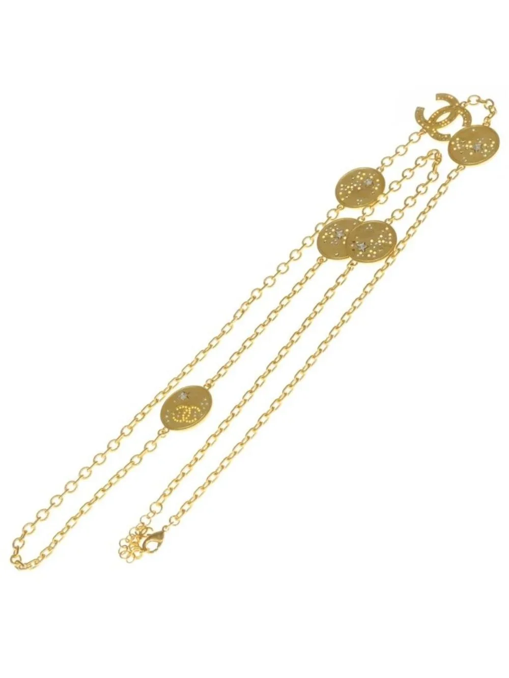 Chanel CC Logo 24K Rhinestone Chain Long Necklace Gold